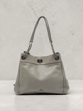 Coach Edie Pebbled Leather Shoulder Bag Taupe